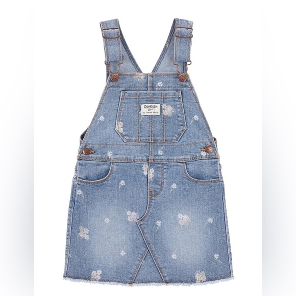 OshKosh B'Gosh Girls 12M Floral Vintage Wash Denim Skirtall/Overalls Dress - NWT - Picture 1 of 10